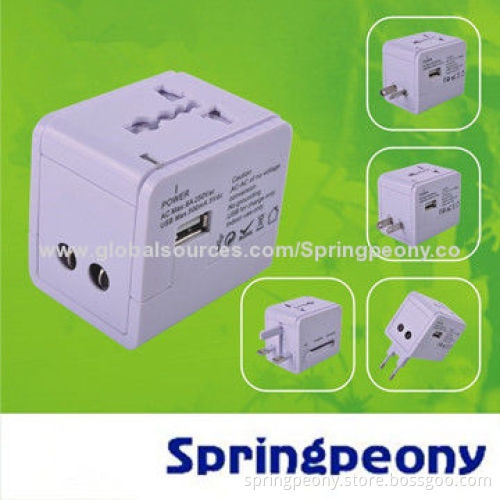 Universal Travel Power Plug with 110-250V AC Input, CE, FCC, RoHS, SGS Marks